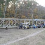 On 10/18/2011, the second of the three bridge sections having arrived, the first two pieces are fitted together.